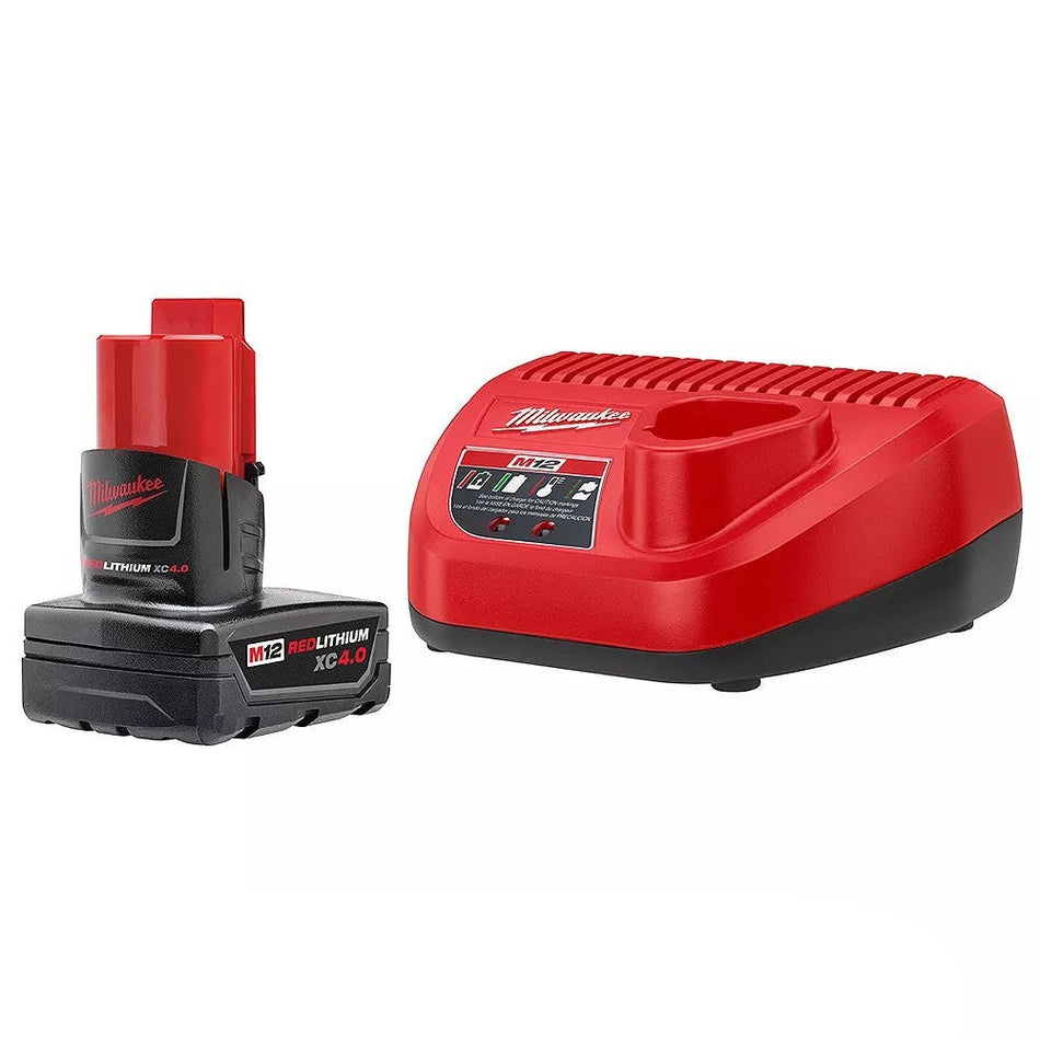 Milwaukee 48-59-2440 M12 12V Lithium-Ion XC Battery Pack 4.0 Ah and Charger Starter Kit