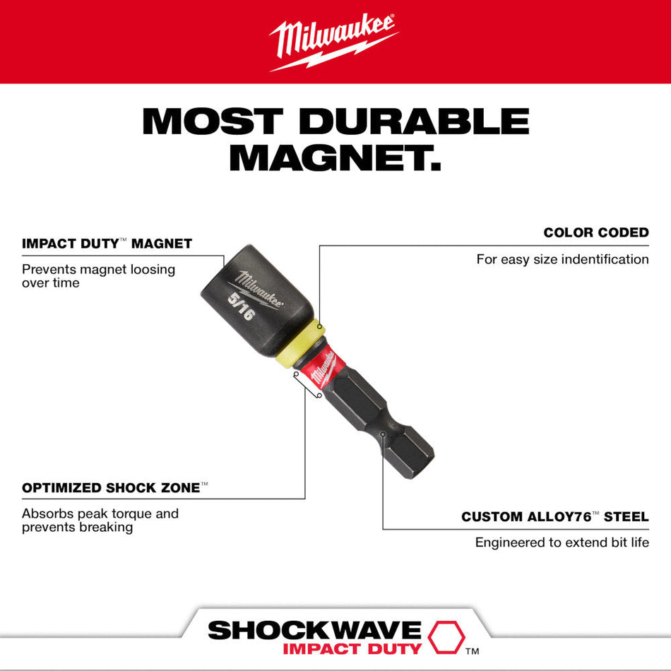 Milwaukee 49-66-4706 SHOCKWAVE Impact Duty 7/16" x 1-7/8" Magnetic Nut Driver - 10 bulk