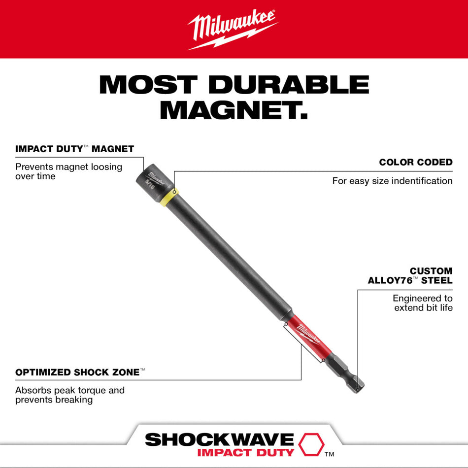 Milwaukee 49-66-4682 SHOCKWAVE Impact Duty 1/4" x 6" Magnetic Nut Driver - 10 bulk