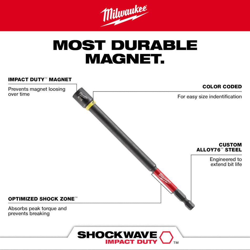 Milwaukee 49-66-4687 SHOCKWAVE Impact Duty 1/2" x 6" Magnetic Nut Driver - 10 bulk