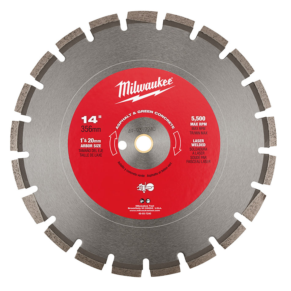 Milwaukee 49-93-7240 14" Asphalt & Green Concrete Segmented Blades