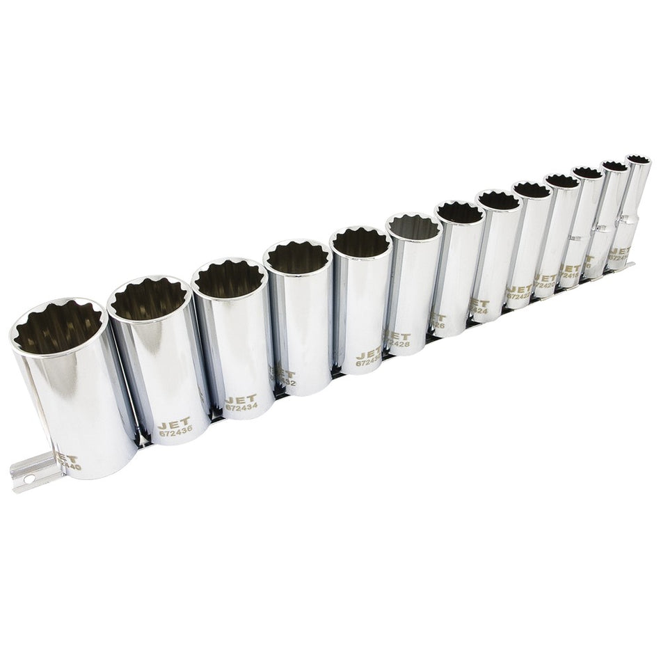 Jet 601318 13 Piece 1/2" DR SAE Deep 12 Point Chrome Socket Set