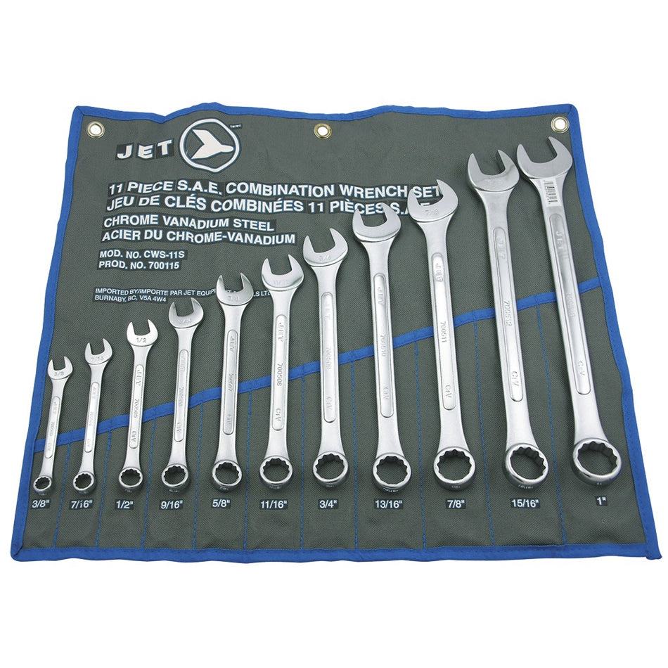 Jet 700115 11 Piece Raised Panel Chrome Vanadium Combination Wrench Set