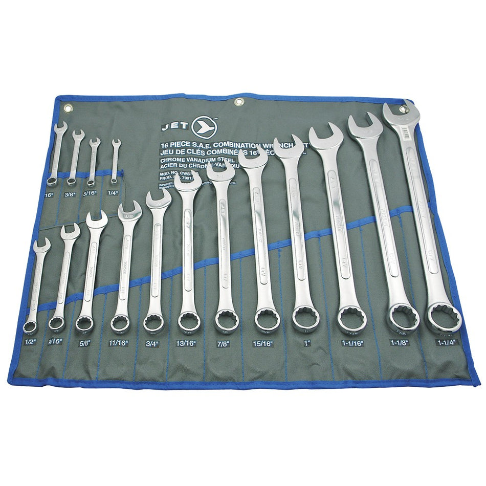 Jet 700121 16 Piece Raised Panel Chrome Vanadium Combination Wrench Set