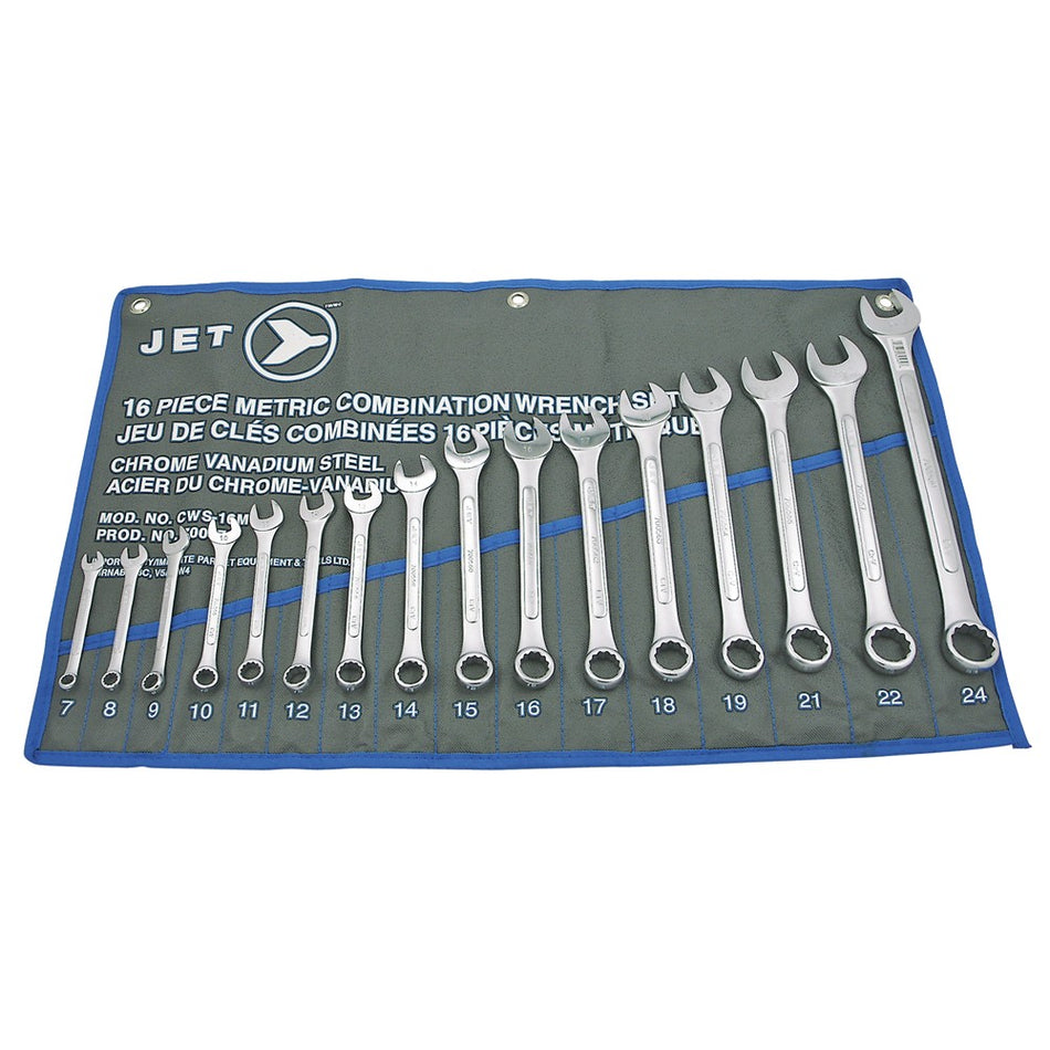 Jet 700173 16 Piece Raised Panel Chrome Vanadium Metric Combination Wrench Set