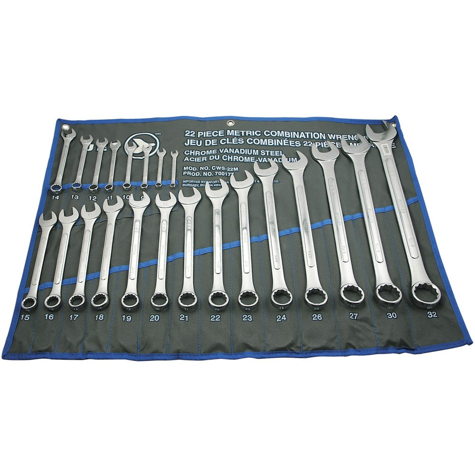 Jet 700177 22 Piece Raised Panel Chrome Vanadium Metric Combination Wrench Set