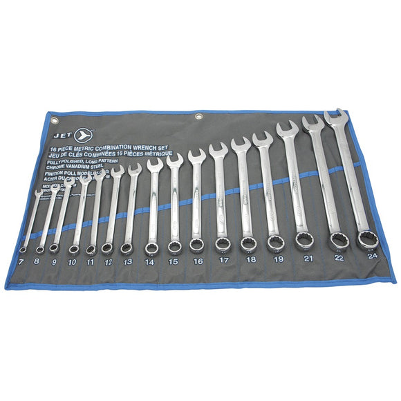 Jet 700185 16 Piece Long Chrome Vanadium Metric Combination Wrench Set