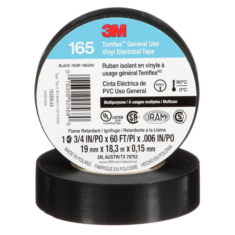 3M Temflex Black General Use Vinyl Electrical Tape 3/4" x 60'