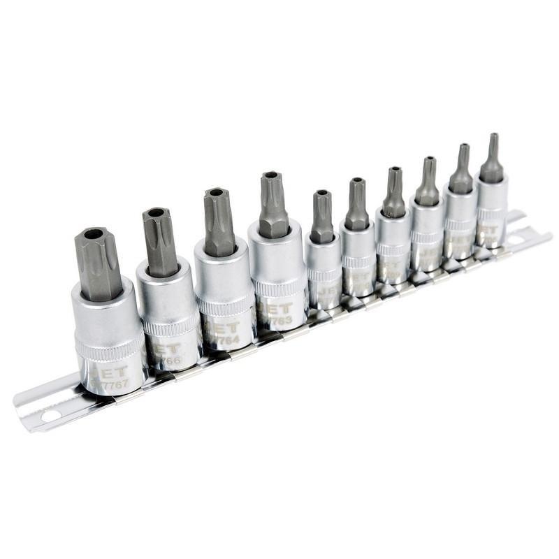 10 Piece 1/4" and 3/8" Drive Tamperproof TORX Bit Socket Set (601801)