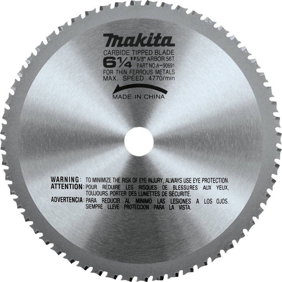 Makita 6-1/4" 56T Carbide-Tipped Saw Blade, Ferrous Metal, Thin Gauge A-90691