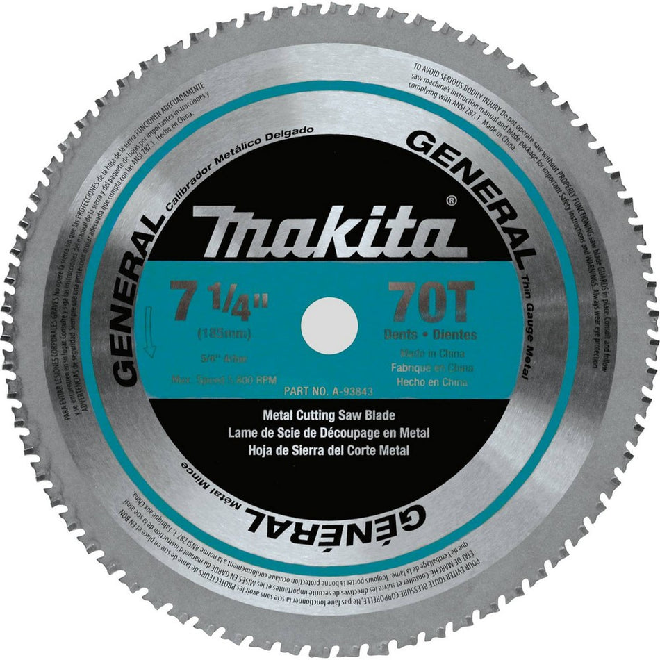 Makita A-93843 7-1/4" 70T Carbide-Tipped Saw Blade, Ferrous Metal, Thin Gauge