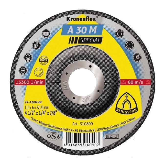 5" - 1/4" - 7/8" A 30 M Special grinding discs for Stainless steel