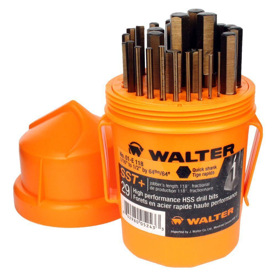 Drill Bit Set - Quick Shank SST+ High Speed Steel 29 Piece Jobber Drill Bit Set (Walter 01E118)