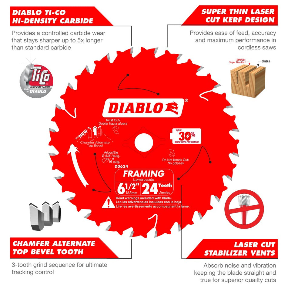 Diablo 6-1/2" 24T Framing Saw Blades - Carded
