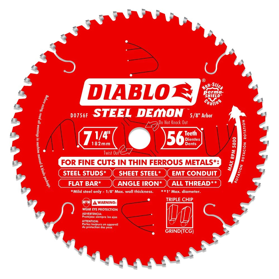 Diablo D0756F 7-1/4" 56T Carbide‑Tipped Saw Blade for Metal