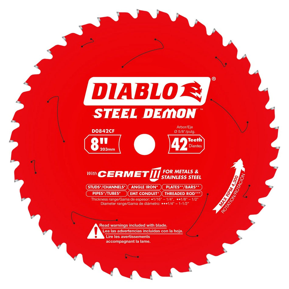 Diablo D0842CF 8" 42T Cermet II Saw Blade for Metals and Stainless Steel