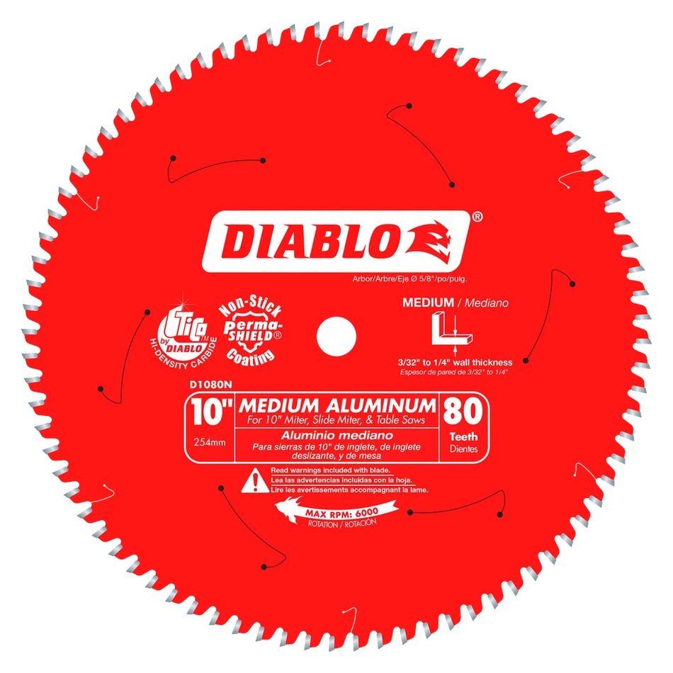 Diablo D1080N 10" 80T Medium Aluminum Saw Blade