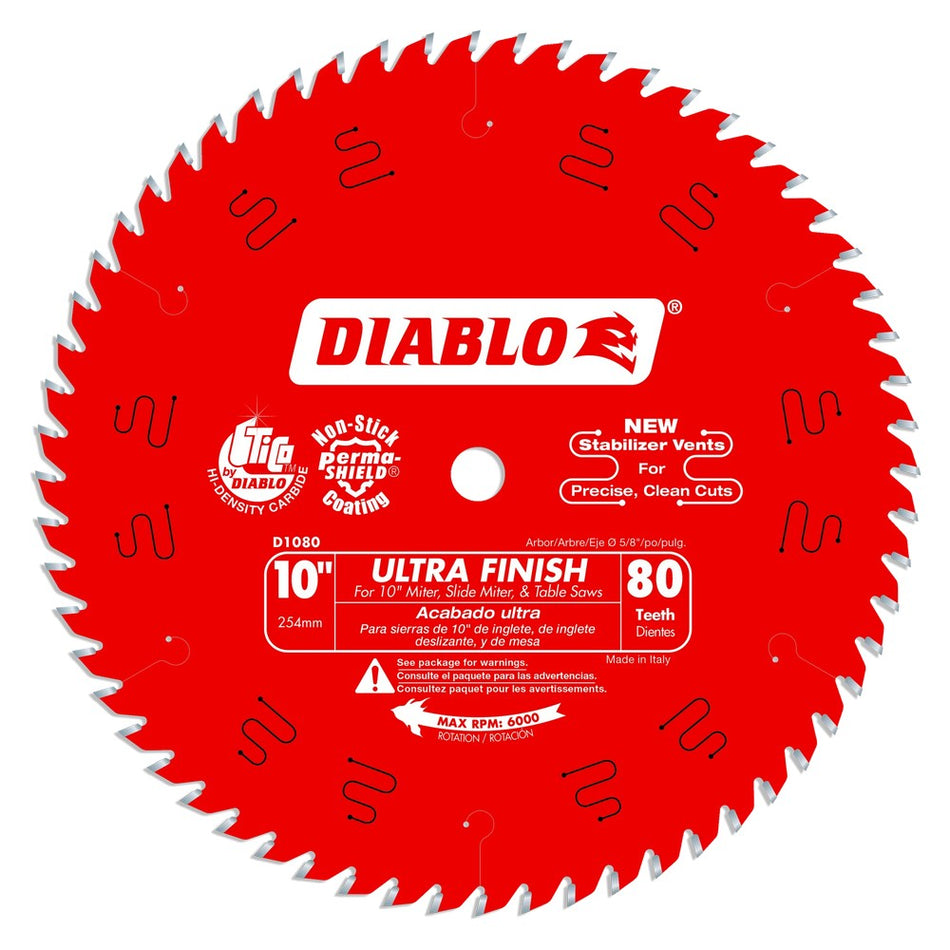 Diablo 10" 80T Ultra Fine Finish Saw Blades - Carded