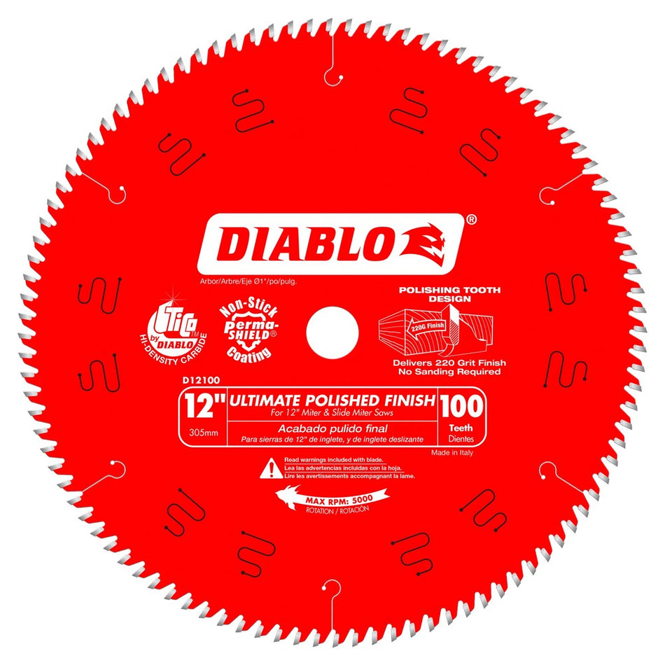 Diablo 12" 100T Ultimate Polished Finish Saw Blades - Carded