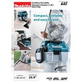 Makita DVC750LZ 18V LXT Brushless Cordless 7.5L Portable Wet/Dry Vacuum Cleaner w/XPT